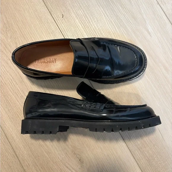 Thursday Boot Company Black Patent Chunky Penny Loafers - Women - Picture 3 of 6